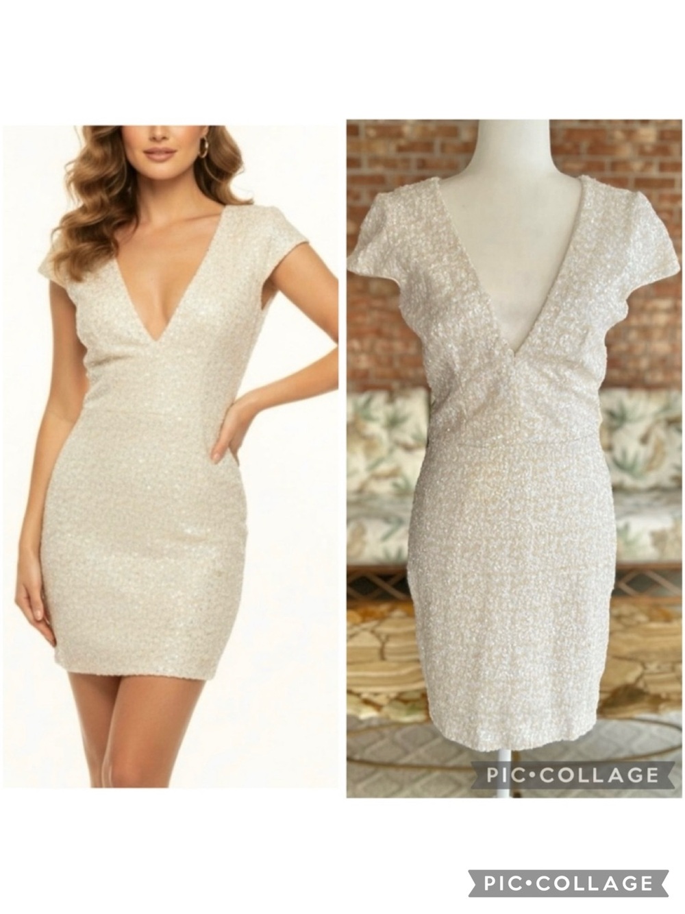 Dress The Population Zoe Sequin Bodycon Dress White Cream Mini L (fits a Sz 2)